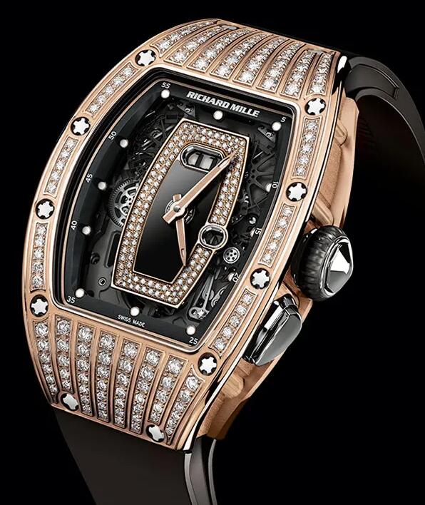 Replica Richard Mille RM 037 Rose Gold Diamond Black Rubber Watch